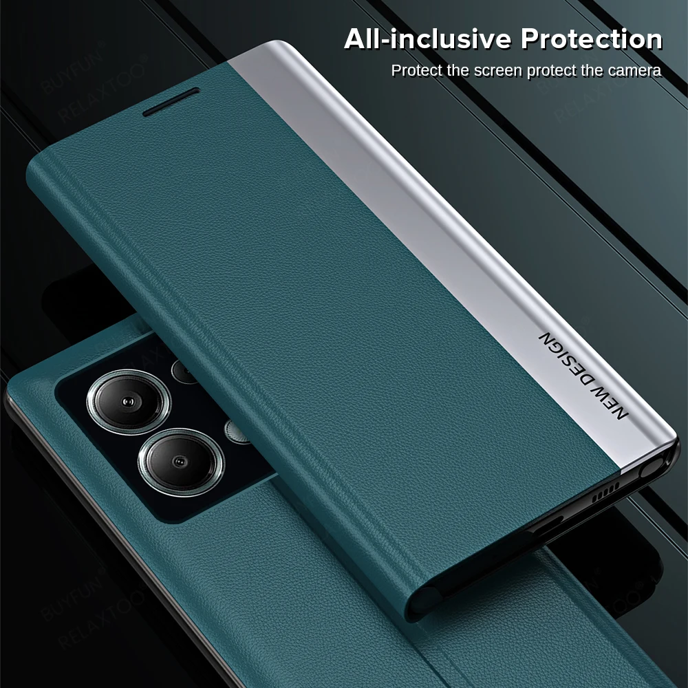 For Poco M6 Pro 4G Case Book Style Electroplated Leather Flip Cover On Poko Little M 6 Pro M6Pro 4G Magnetic Holder Stand Coque