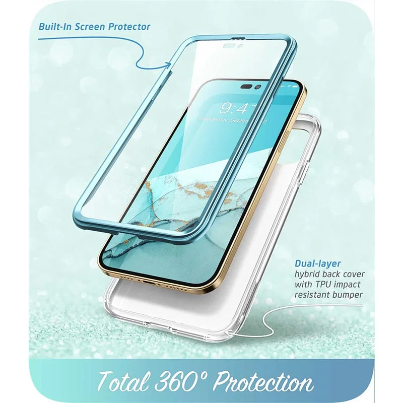 For iPhone 14 Pro Max Case 6.7 inch (2022) I-BLASON Cosmo Full-Body Glitter Marble Bumper Case with Built-in Screen Protector