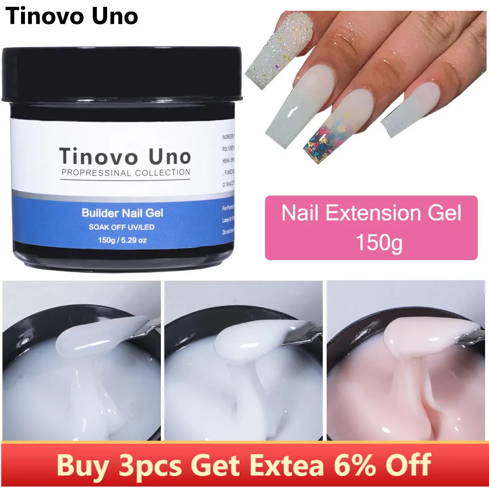 Tinovo Uno Poly Nail Gel French Manicure Builder UV Gel for Extension 150g White Crystal Pink Poly Acrylic Gel Paint Nails Art