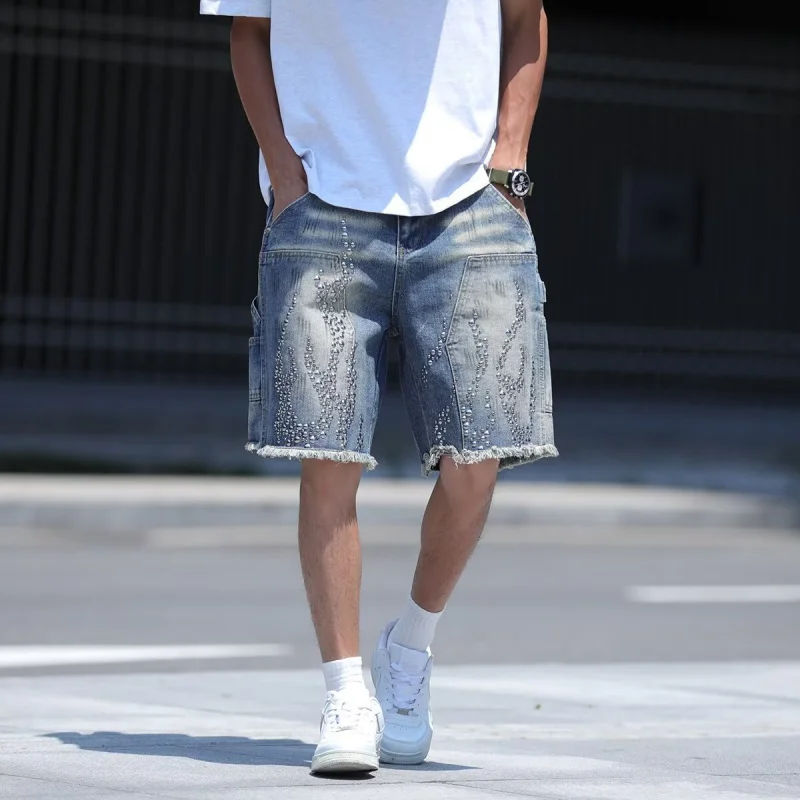 

Feng Gong Heavy Industry-Studded Shorts Men, Fashion Trendy, American Style, Unique Street Style, Summer