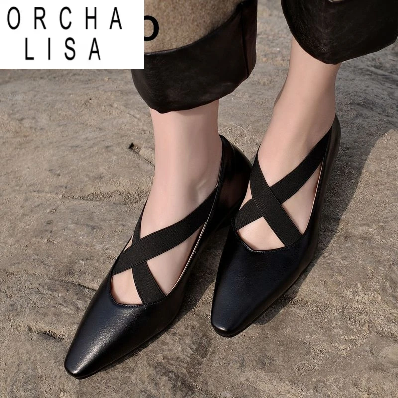 

ORCHA LISA 2025 Новый дизайн Женские туфли-лодочки с квадратным носком на танкетке 5 см Эластичная лента без шнуровки плюс размер 44 45 46 47 48 Модные мягкие туфли 32