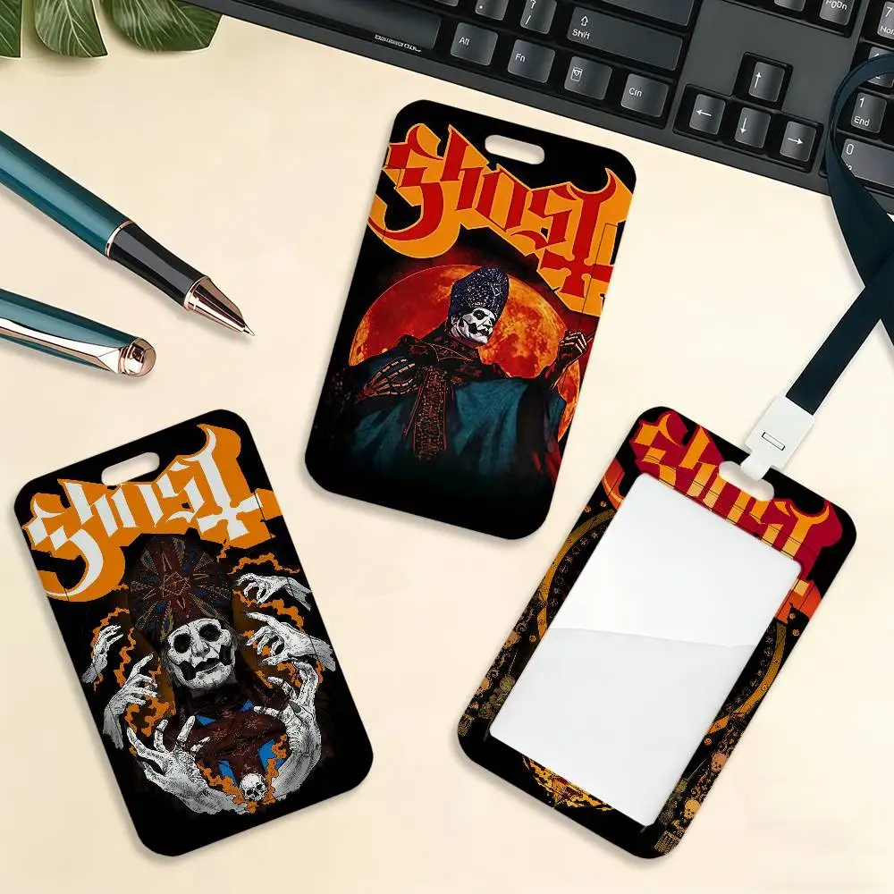 

Держатель для карт Band Ghost, чехол для проездных, удостоверений, пропусков, студенческих билетов, с ремешком на шею, для автобуса, метро, работы, с держателем для бейджа