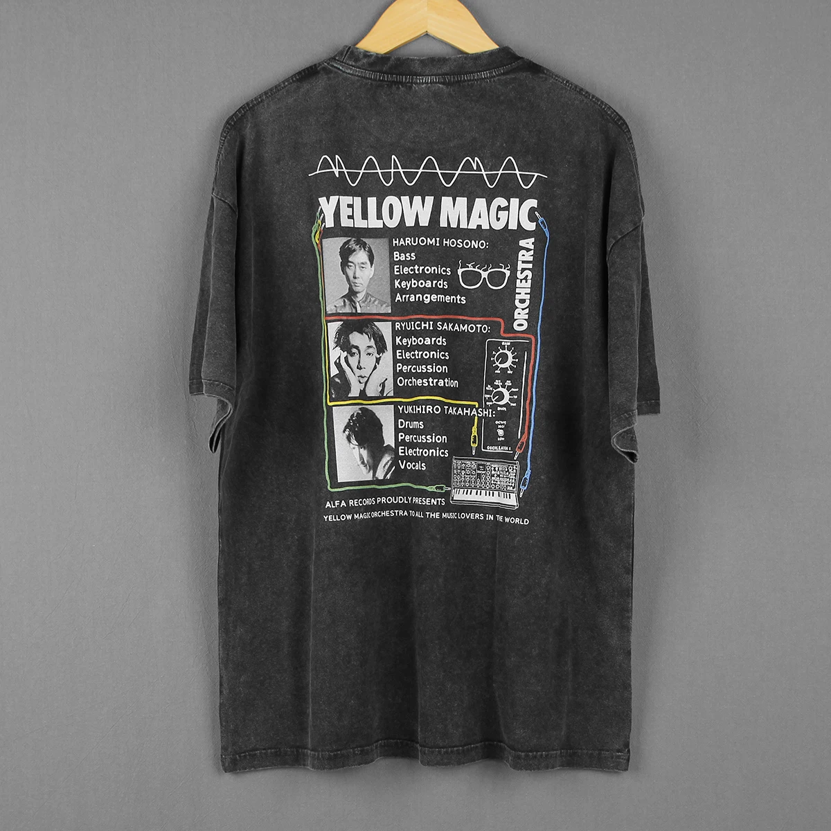 YMO T-Shirt Yellow Magic Orchestra Haruomi Hosono Ryuichi Sakamoto Yukihiro Takahashi Kraftwerk Washed Loose Drop Shoulder Tee