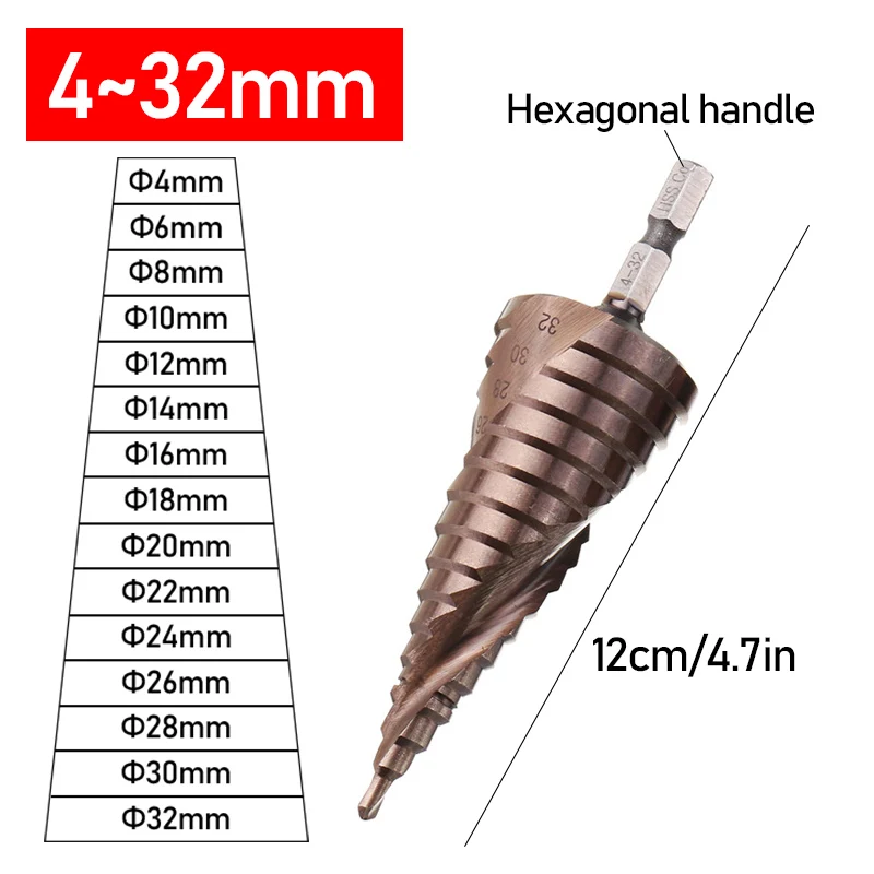 Imagem -04 - Cobalto Passo Broca Stepper Cone Hss co Aço de Alta Velocidade Hex Shank Ferramenta de Broca de Metal Hex Shank Hole Cutter M35