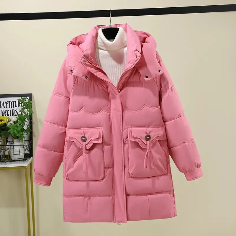 2024 Winter Women Jacket Coats Long Parkas Female Down Cotton Hooded Overcoat Thick Warm Jackets Windproof Casual Student Coat