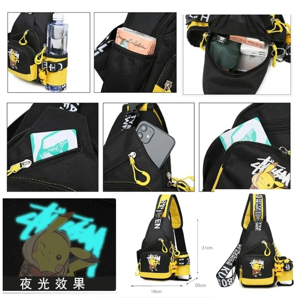 2023 Children\'s Shoulder Bag Men\'s and Women\'s Chest Bag Canvas Youth Sports Pikachu Crossbody Bag Handbag Chest Belt Waist Bag