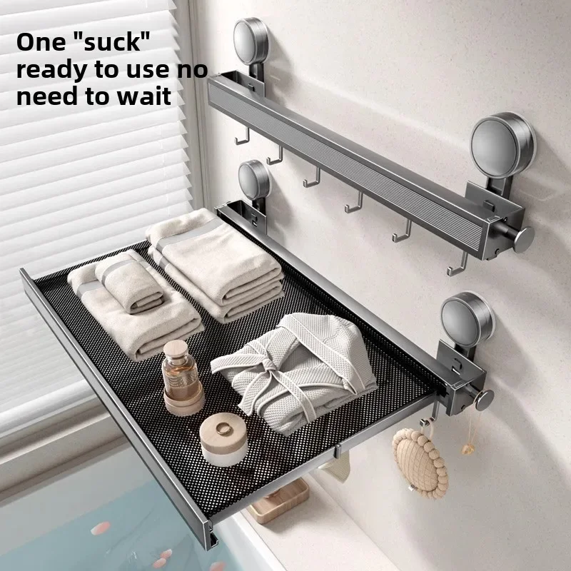 

Suction Cup Towel Rail for Bathroom, Retractable and Expandable Towel Rack, Hidden Folding Towel Bar, No Drilling.