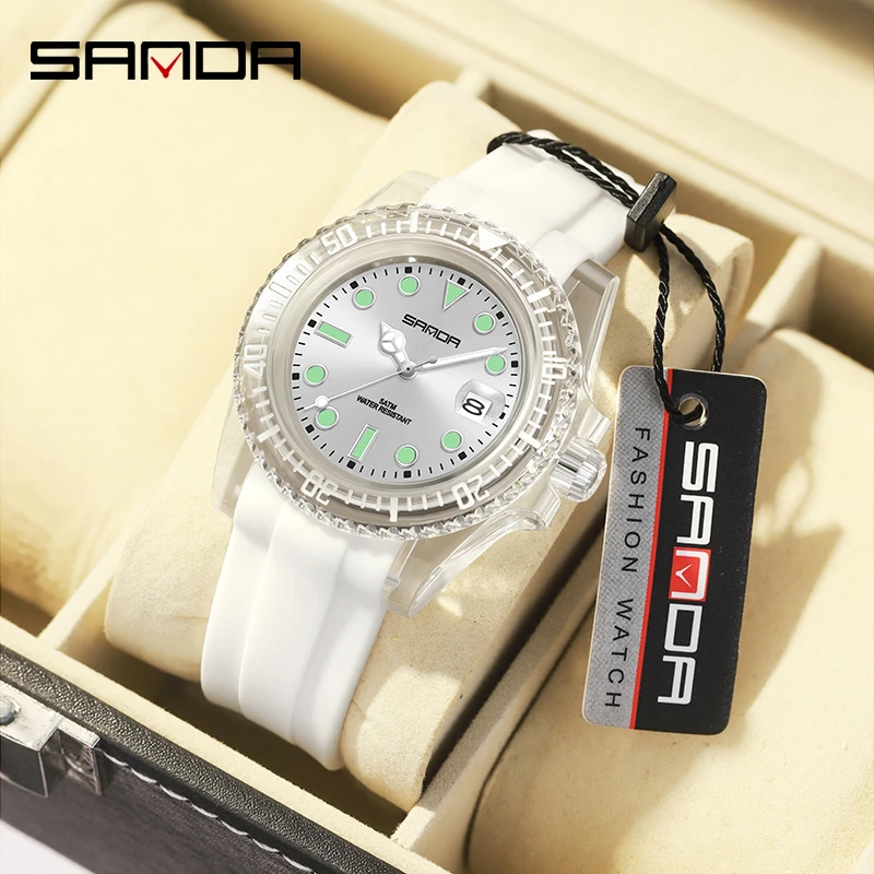 SANDA Women Watch Luxury Brand Casual Fashion Quartz Watch Luminous Waterproof Silicone Strap 30M Waterproof Reloj Mujer 9007