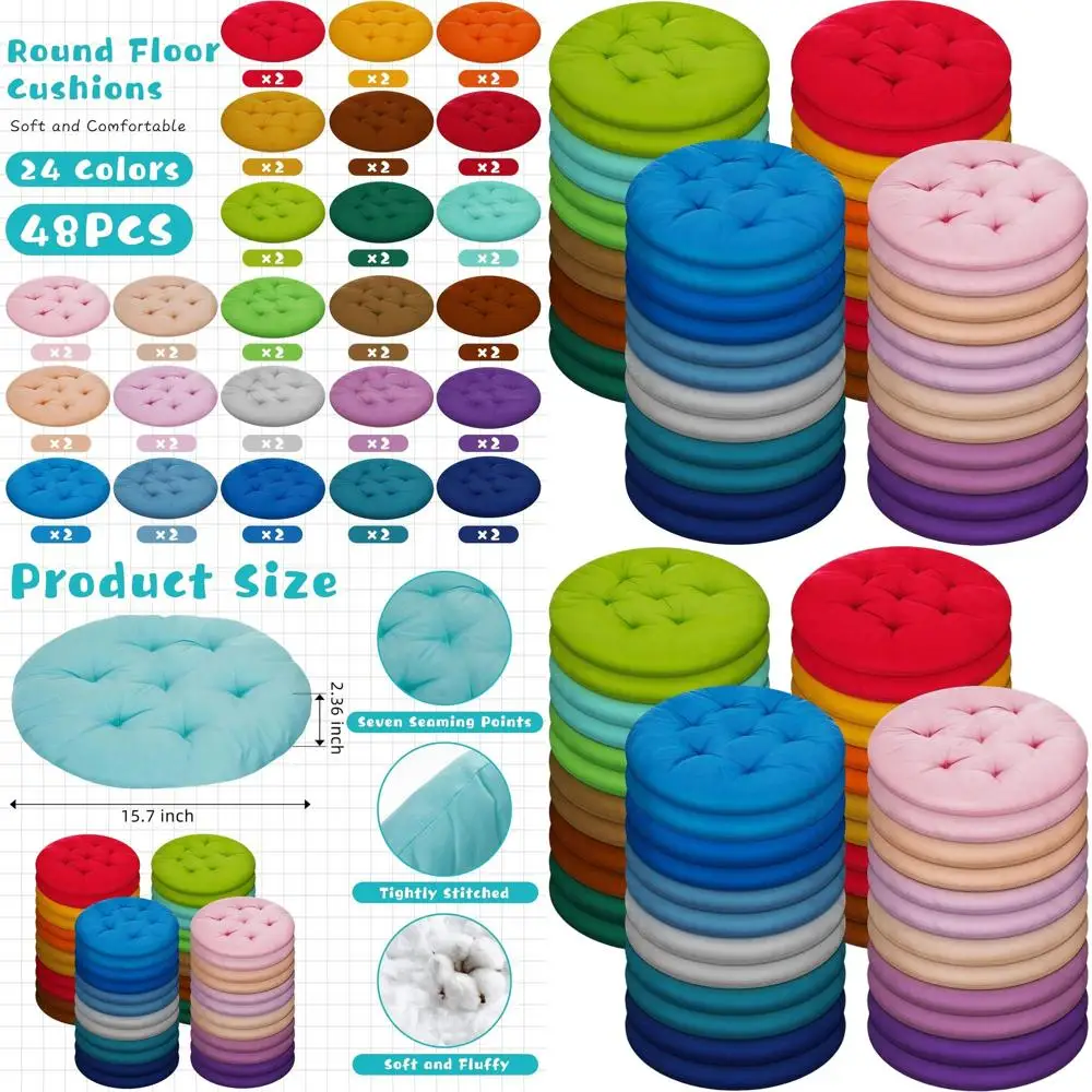 

Набор из 48 круглых подушек 15,7 для гибких сидений, чтения и времени игр в нескольких цветах.