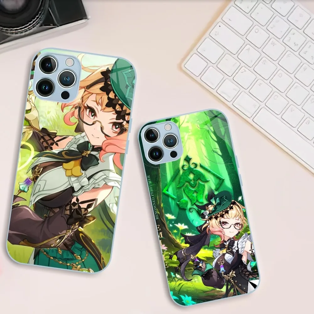 

Game Emilie Genshin Impact Phone Case For iphone Tempered Glass 11 14 12 13 Mini Pro Plus X XS MAX XR Cover