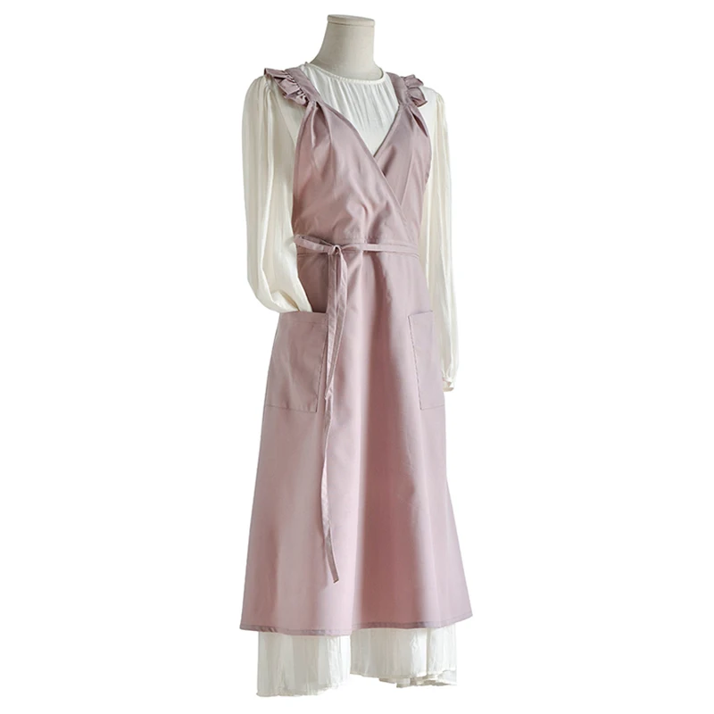 Nordic Florist Apron Cotton Coffee Shops Kitchen Aprons For Women Cooking Baking Restaurant Retro Pinafore Ruffle Sleeves Ladies