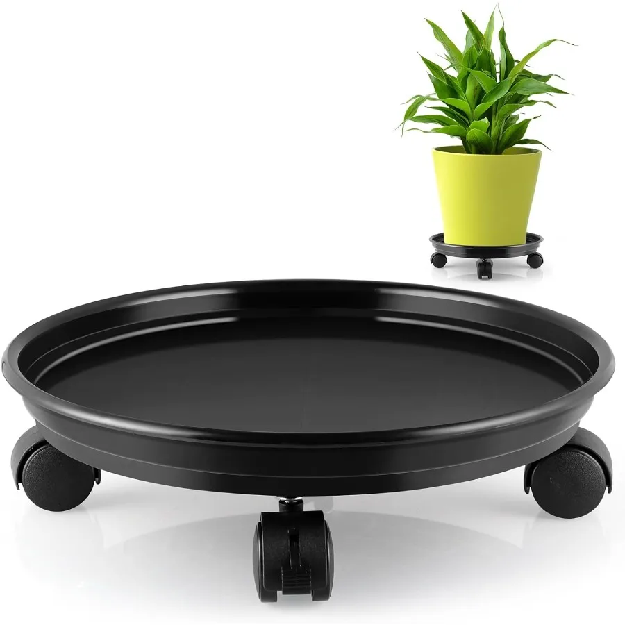Carrito para plantas de resina con ruedas 11,6, carrito para macetas de paletas redondas para plantas, color negro