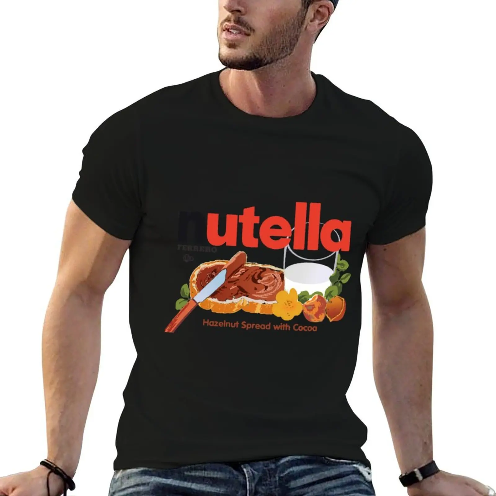 Camiseta con diseño icónico de Nutella, crema de avellanas y cacao, camiseta para hombre, camisetas de anime de lujo, camiseta oversize