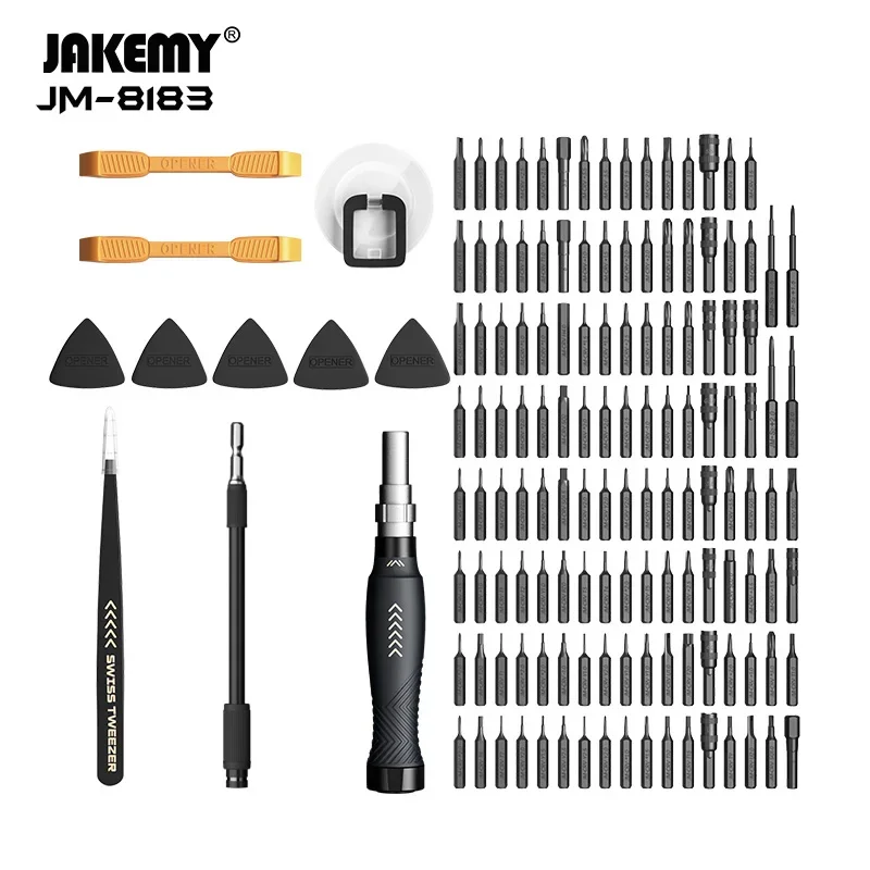 JAKEMY JM-8183 Precision Screwdriver Set with Extension Bar for Mobile Phone PC Maintenance  145 in 1 CR-V Bits Screwdrivers Kit