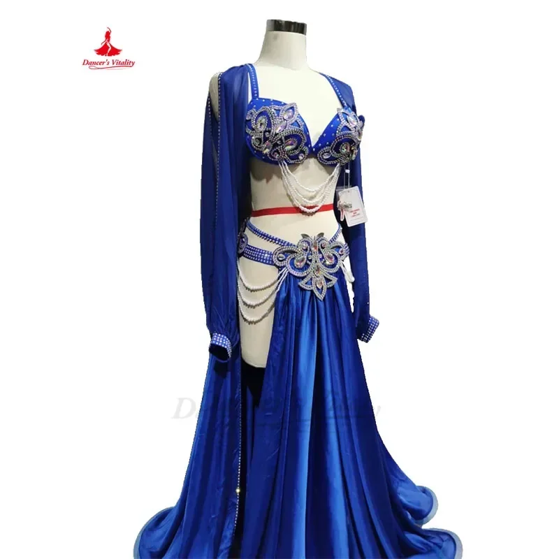 Belly Dance Performance Costume Set for Women Customsized Satin Long Sleeves+bra +long Skirt 3pcs Adult Chidlren Oriental Outfit