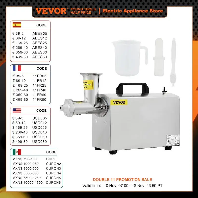 VEVOR Commercial Wheatgrass Juicing Machine 80% Juice Yield Slow Masticating Juicer Extractor with 100W 75RPM Quiet Motor