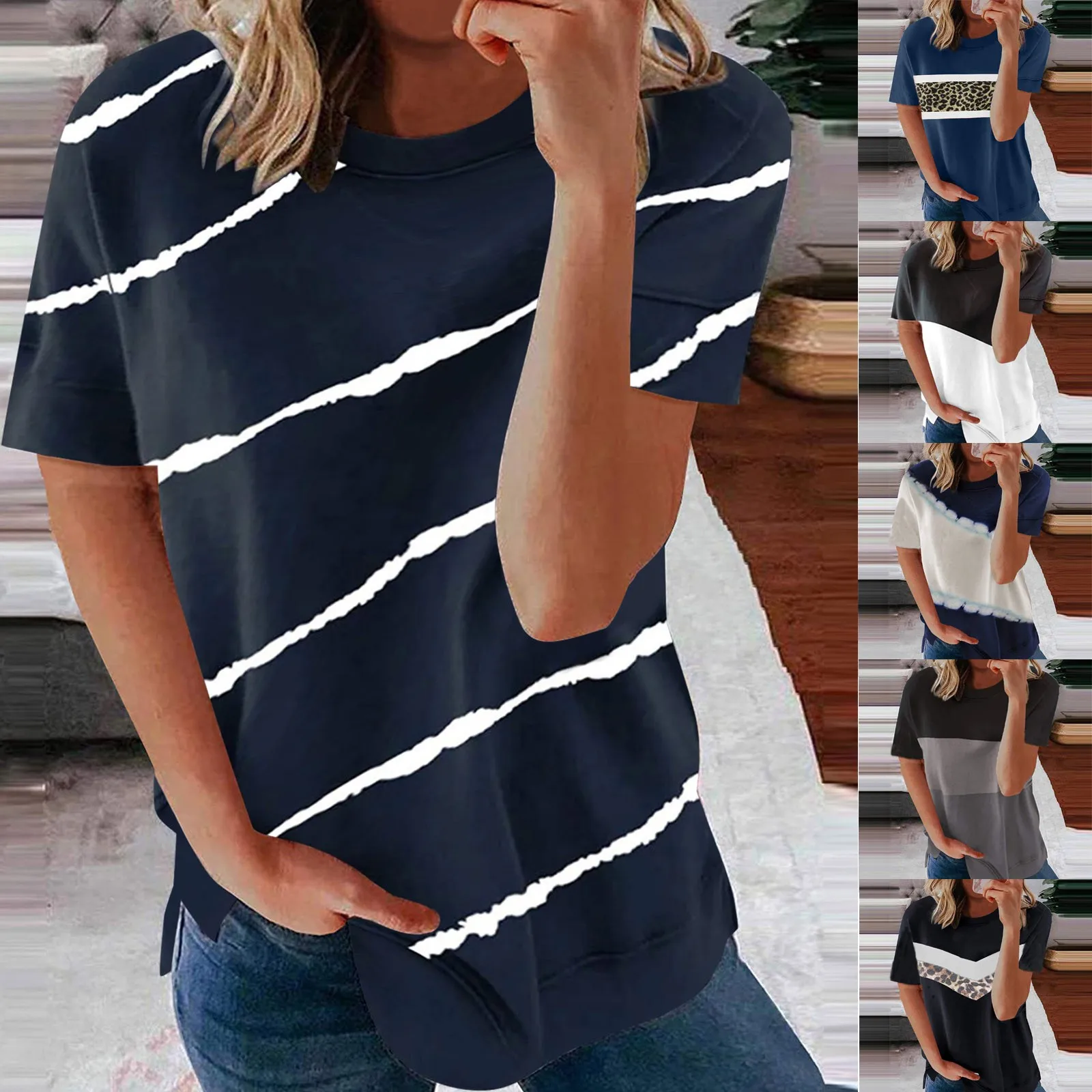 Color Block T Shirt Trending Short Sleeve Tee Bestseller Casual Summer Top Popular Loose Fit Women Blouse Fashion Casual 2026 T1