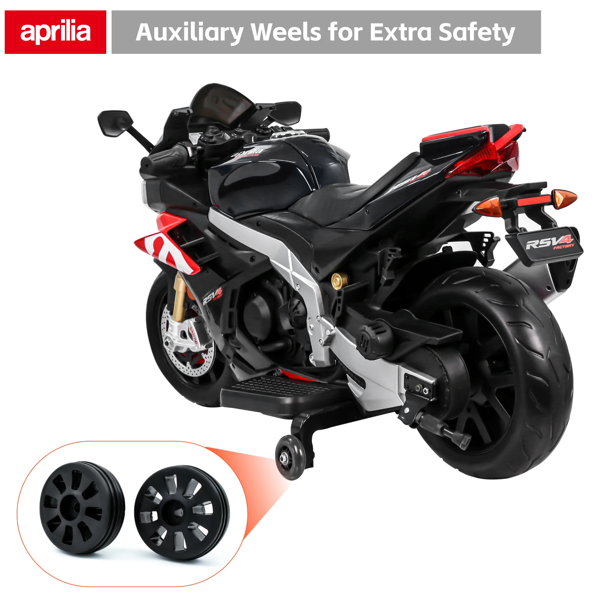 24V Kids Motorcycle Electric Motorbike Aprilia Licensed Ride on Toy w/LED Lights Bluetooth Music Battery Powered 10MPH