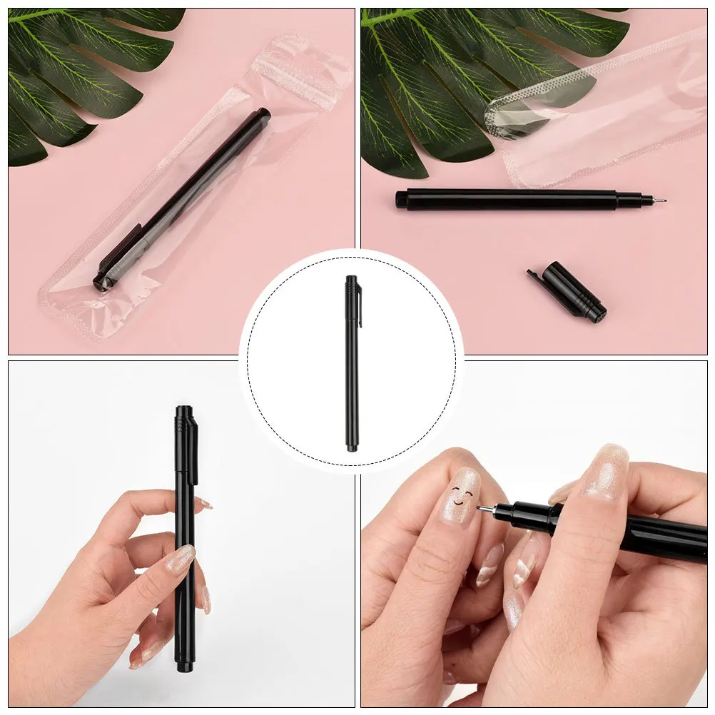 1 قطعة قلم تزيين الأظافر الأسود أداة مانيكير احترافية لصالون المنزل لتقوم بها بنفسك طلاء الأظافر ديكور قلم أسود مانيكير أساسي #4