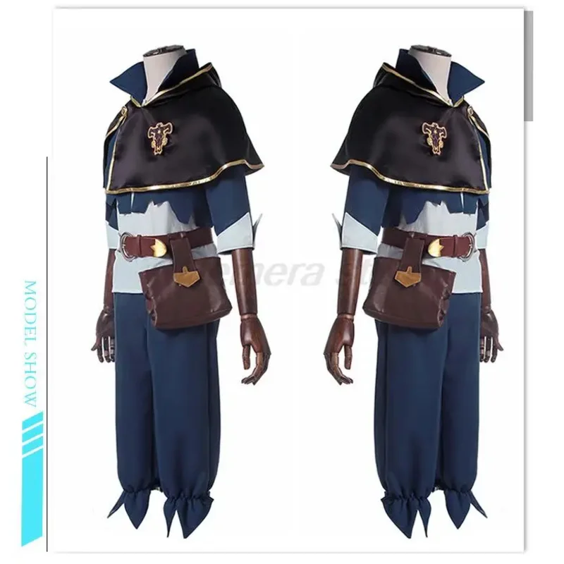 Urso den anime asta cosplay traje peruca trevo de cinco folhas preto touro capa branco topo calças azuis noe novo 2025