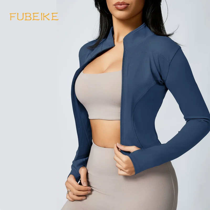 FUBEIKE Zipper Seamless Nude Feel Long Sleeve Sports Quick-Drying Thin Yoga Wear Running Yoga Jacket Top Sport Femme