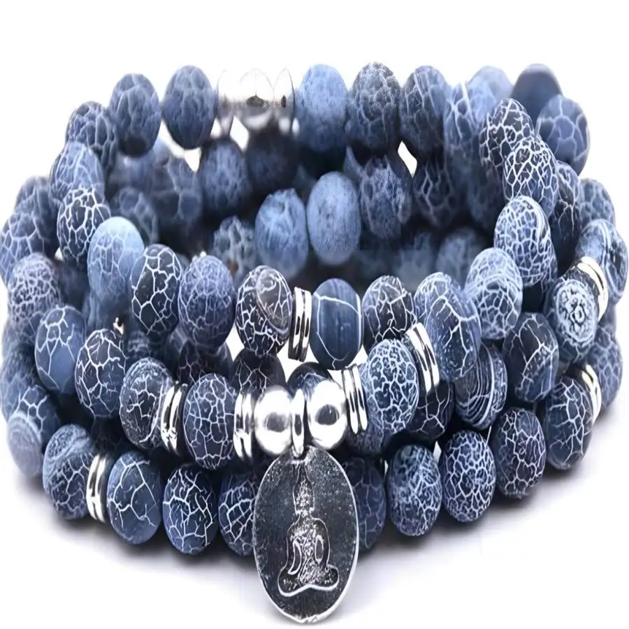 

Браслет-мала из состаренного агата 6 мм, 108 бусин, с подвеской Будды, эластичный, для дзен-йоги, духовных практик, чакр, женский, с кисточкой Бодхи