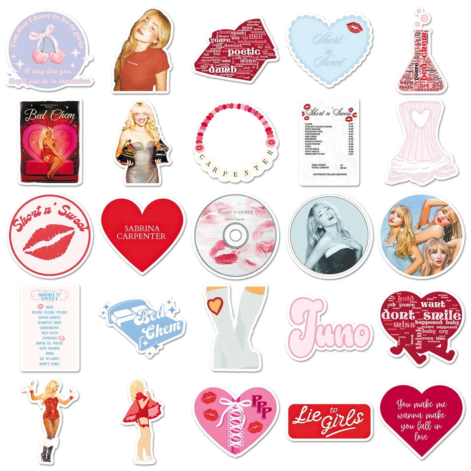 50Pcs Cute Sabrina Carpenter Series Cartoon Cute Waterproof Sticker Skateboarding Retro Home Decal Sticker