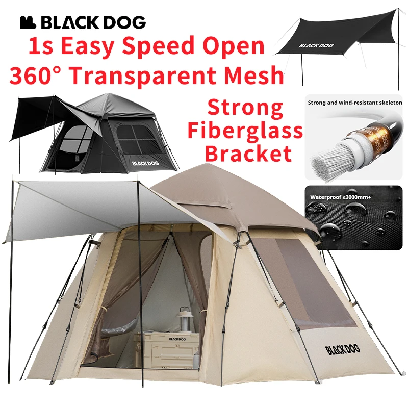 

Naturehike BLACKDOG Movie Star Восьмиугольная 1-секундная автоматическая палатка с быстрым открытием, утолщенный черный резиновый солнцезащитный козырек, сильная защита от ветра