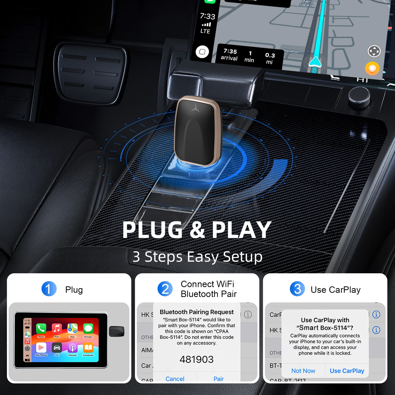 Nova atualização mini adaptador sem fio duplo, com fio para carplay sem fio ou android auto, 2 em 1 carplay android auto para estéreo de carro oem