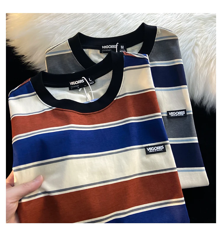 春夏アメリカンレトロストライプTシャツレディースオーバーサイズルーズ半袖プリント通勤スタイルファッショントレンディブランド