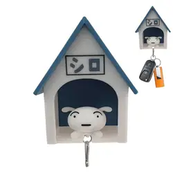 Kawaii Puppy Keychain with Small House Key Hanger Creative Animal Hook Wall Keychain Animation Keyring Adhesive Home Decoration