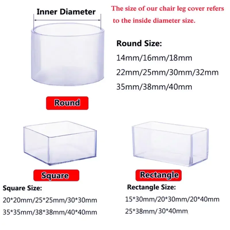 8-24pcs Silicone Chair Leg Pad Round Square Furniture Leg Table End Plug PVC Silent Anti-slip Floor Protection Cap Foot Cover