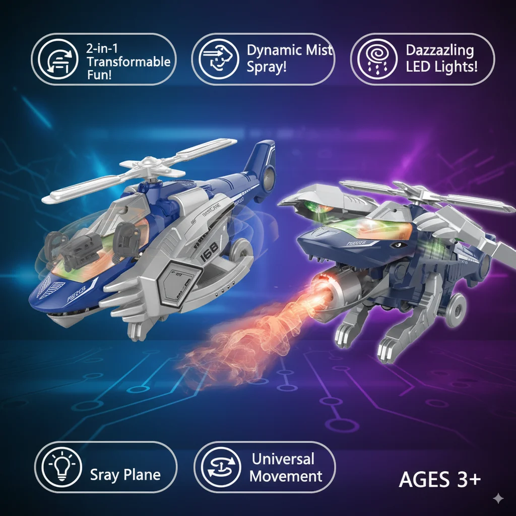 

Electric Deformation Fighter Jet Toy With Spray Effect LED Light Transformable Aircraft Bionic Plane Creative Interactive Toy