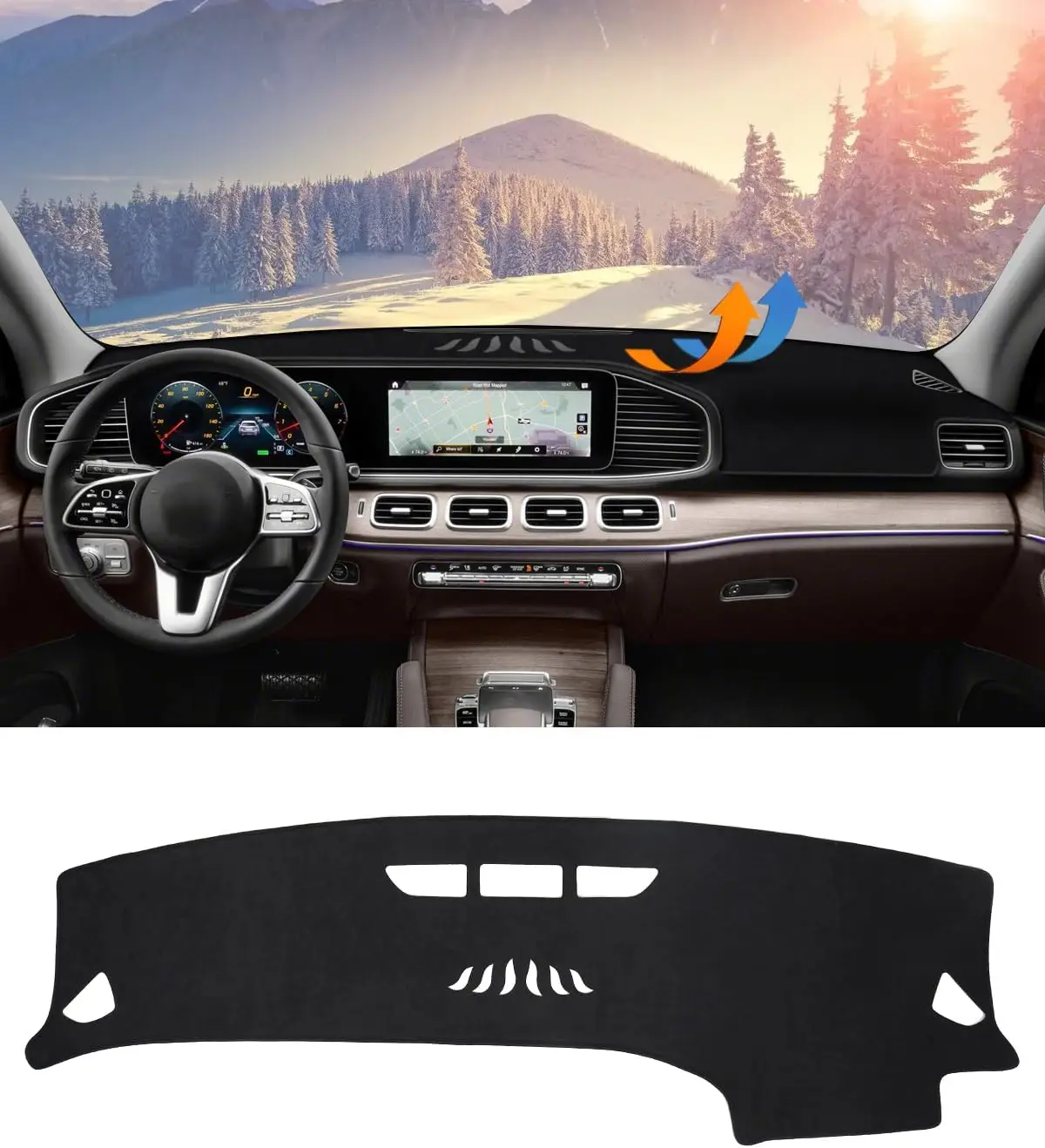 Dash Cover Mat For Mercedes Benz 2020-2025 GLE Model Accessories Black Flannel Interior Trim Car Dashboard UV Sun (No HUD)