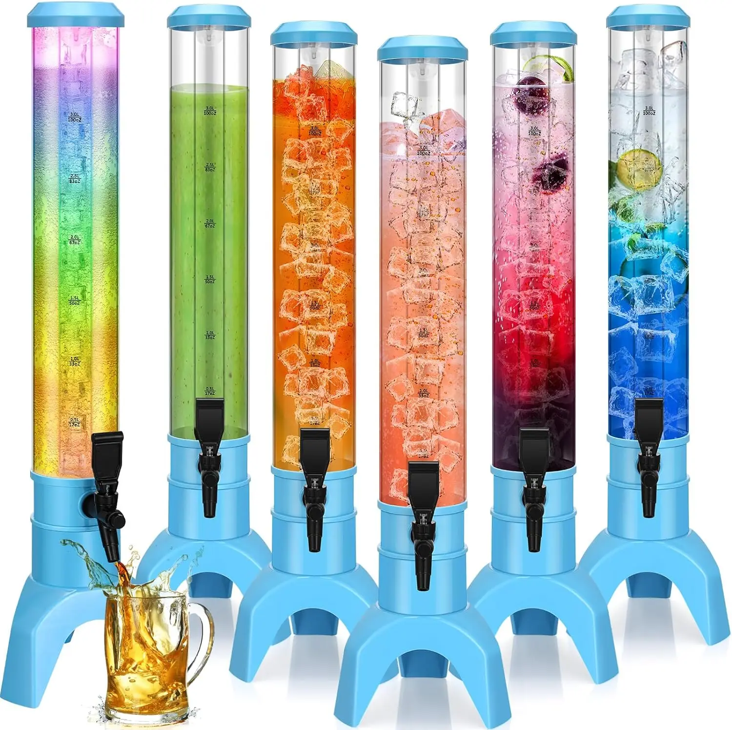 

6 Pcs Drink Tower Dispenser for Drinks 3L/ 101 oz Mimosa Tower with Ice Tube and LED Light Beer Beverage Drink Dispenser