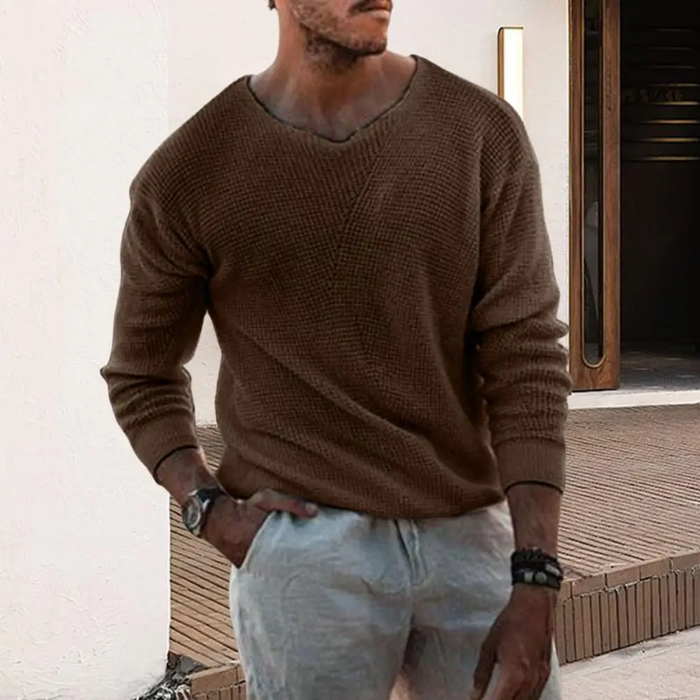 Men Pullover Sweater Men's V Neck Knitted Sweater with High Elasticity Loose Fit for Fall Winter Casual Wear Men Sweater