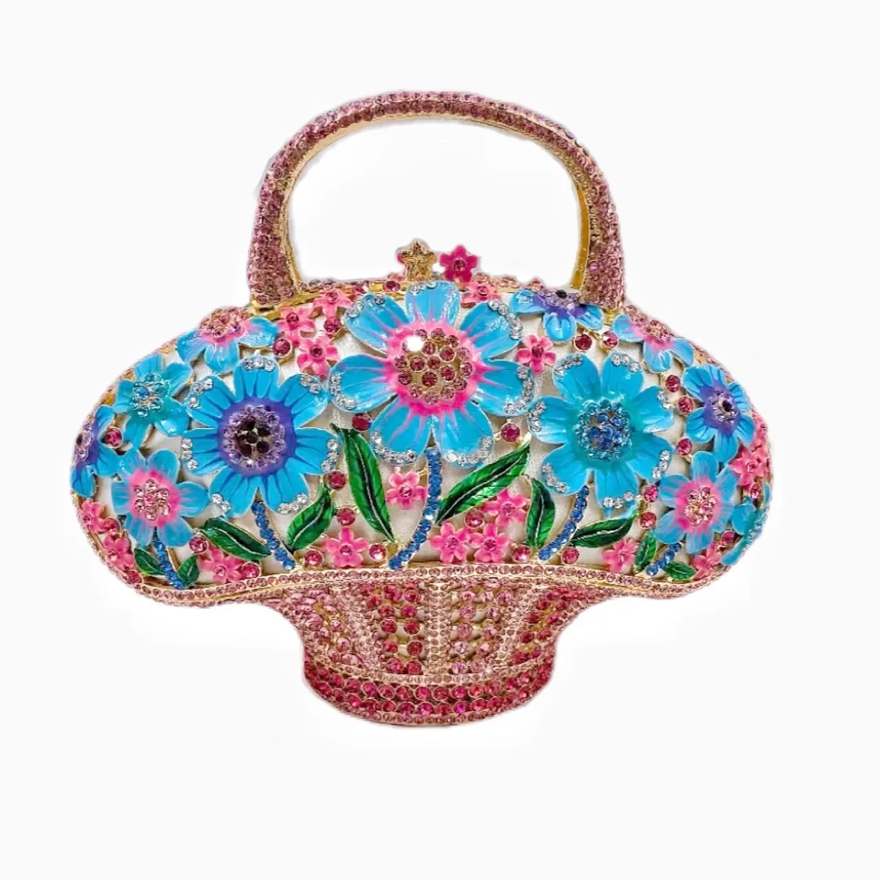 Cross-border New Products Enamel Color Oil Drop Flower Diamond Dinner Bag Diamond Hand Carry Flower Basket Bag Basket clutch