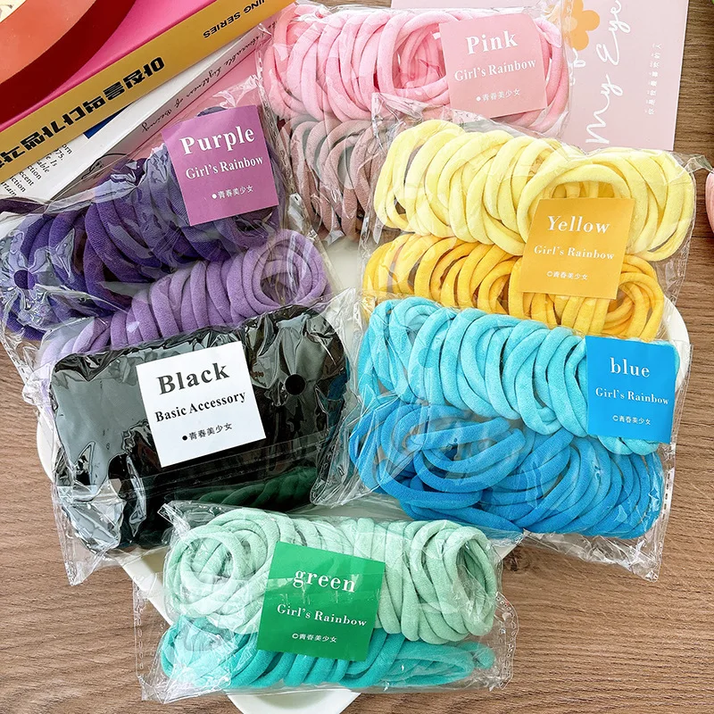 50pcs Black High Stretch Rubber Band High Quality Women's 4cm Black Head Cord Multi-Colour Seamless Towel Loop Hair Holster