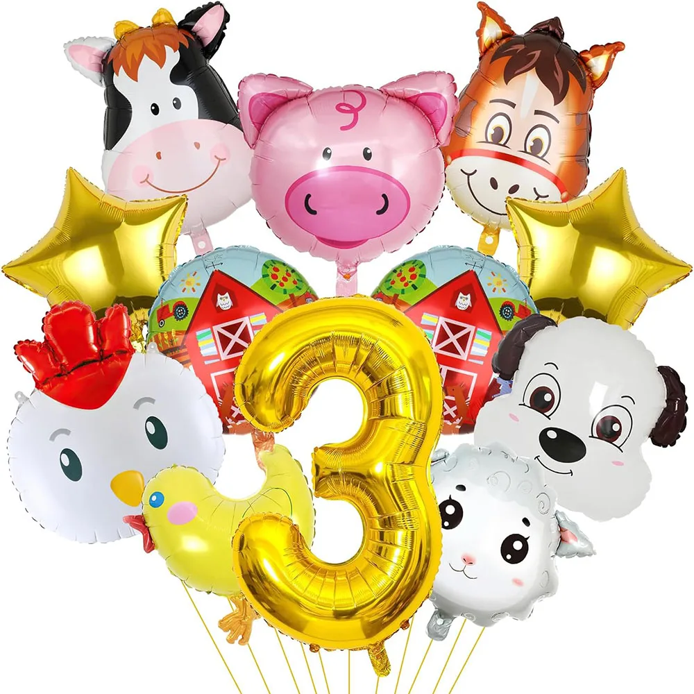 Farm-Tier-Ballons für Geburtstagsdekorationen – 12-teiliges Set mit Zahlen-Folienballons zum Thema Bauernhof, inklusive Kuh-, Esel-, Schaf-, Schwein- und Hühnerballons, Partyzubehör zum Bauernhof-Thema für Kinder. – Detail 4