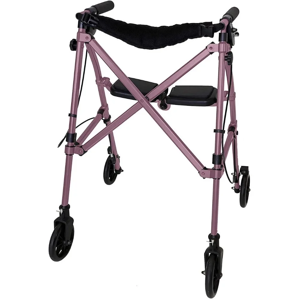 Lightweight Folding Space Saver Mobility Rolling Walker for Seniors and Adults 6-inch Wheels  Locking Brakes