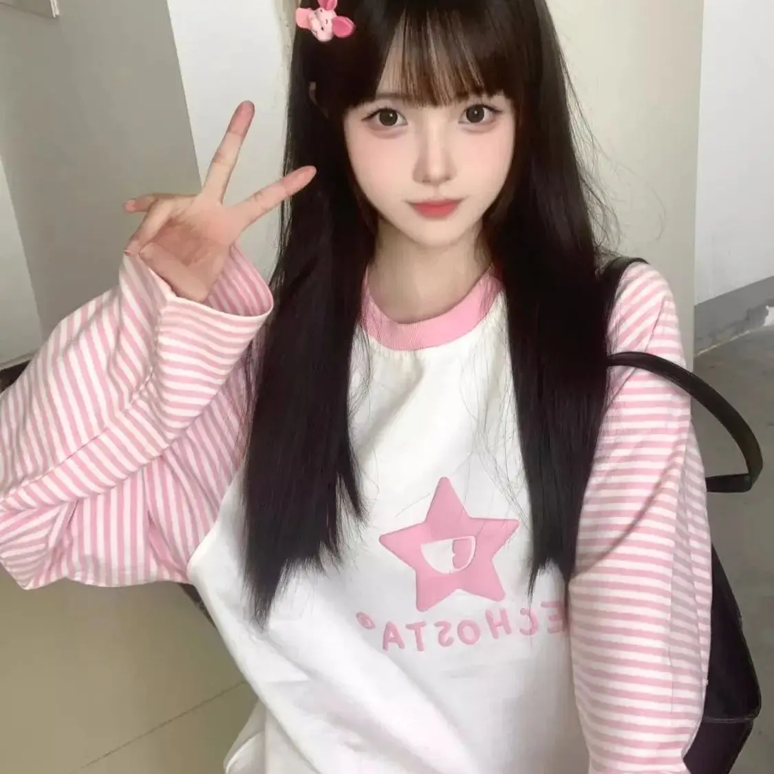 Japanese Fashion Pink House Series Cute Loose Autumn Winter Casual Long Sleeved Women Sweater Women T Shirt Y2K Top Harajuku
