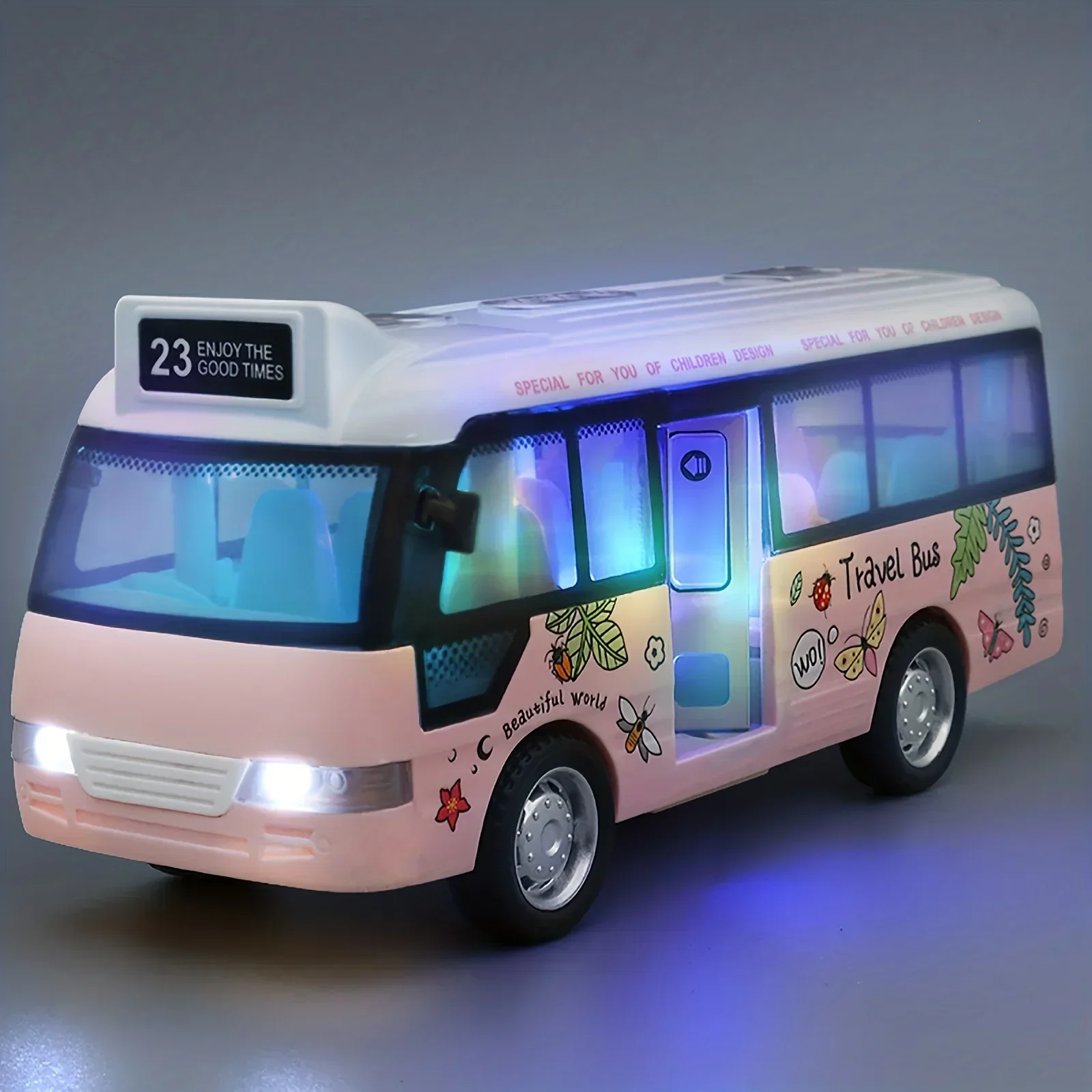 

Mini Car Model Friction Powered Car School Bus Toys Plastic City Bus with Sound and Light Miniature Vehicle Models Children Gift
