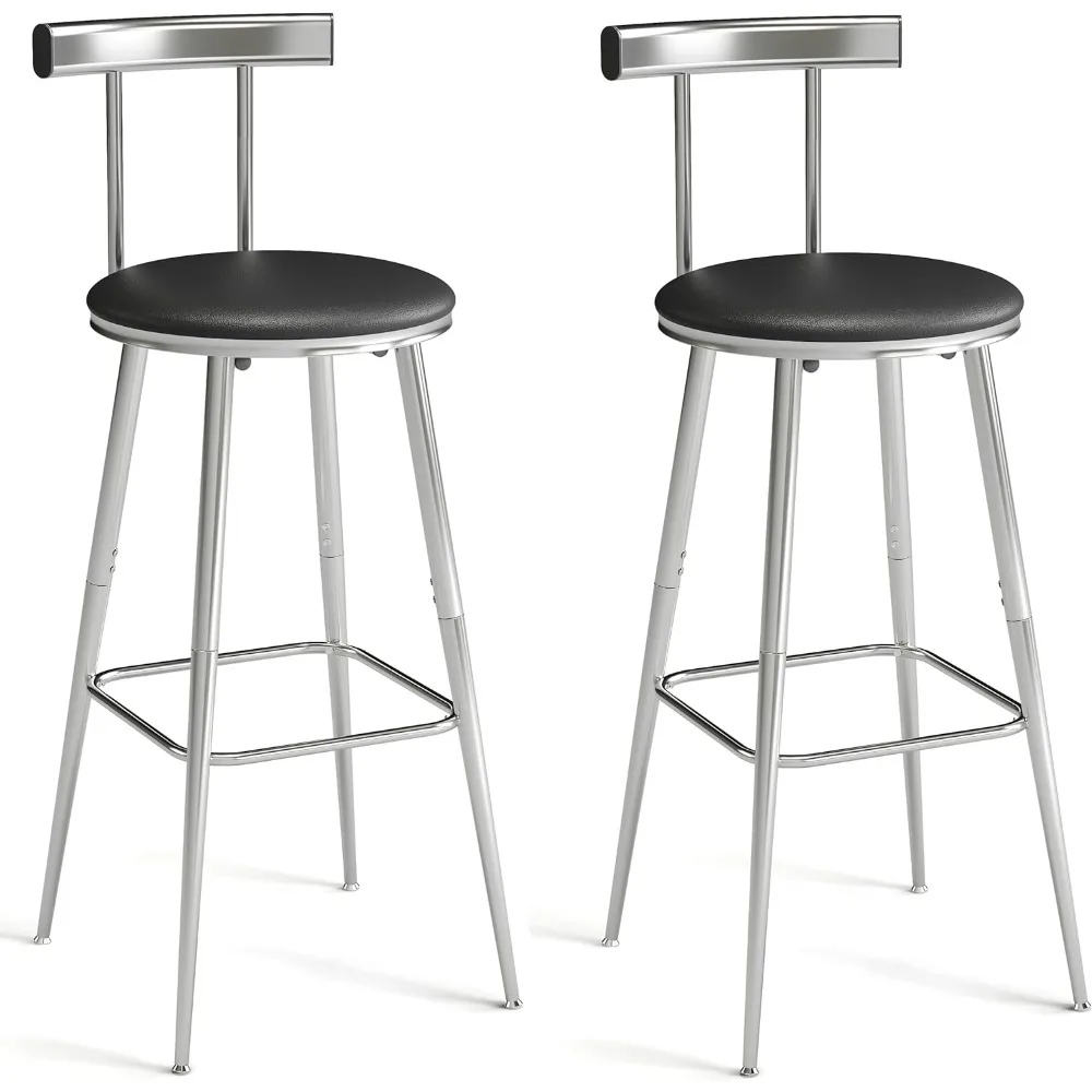 

Bar Stools, Set of 2 High Kitchen Barstools, Bar Chairs with Backrest and Footrest, Industrial Counter Stools with PU Soft seat,