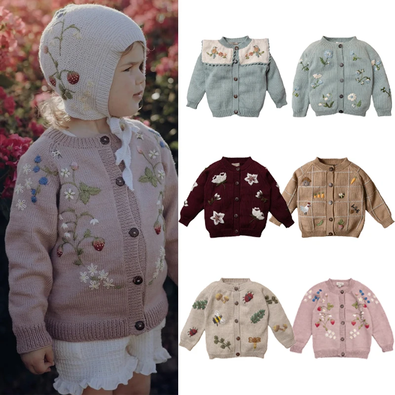 

2025 New Autumn Children's Cardigan Sweater Boys and Girls Heavy Industry Hand Embroidery Coat Kids Winter Warmth Tops