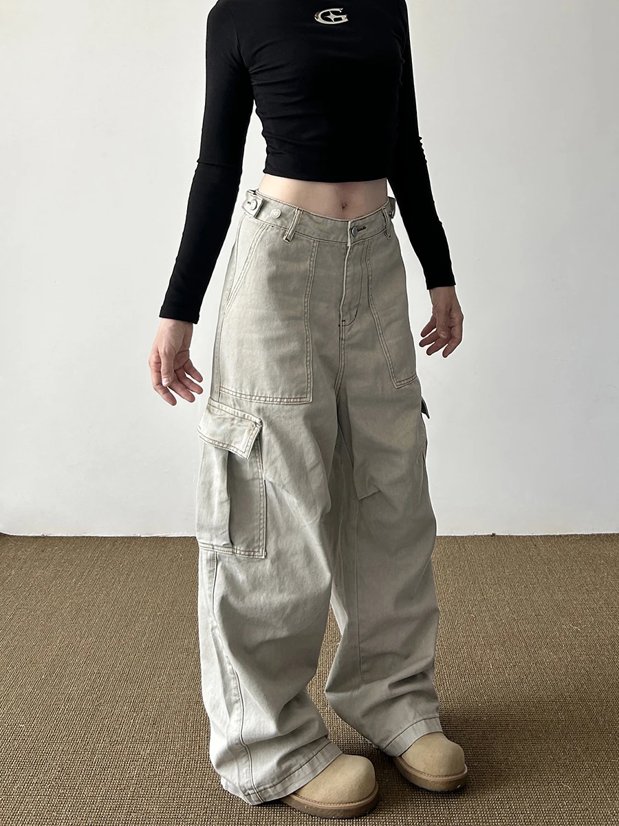 

Retro American Cleanfit Multi-ket Work Pants Loose Wide Leg Casual Long Trousers for Men And Women Spring Autumn Trendy Brand