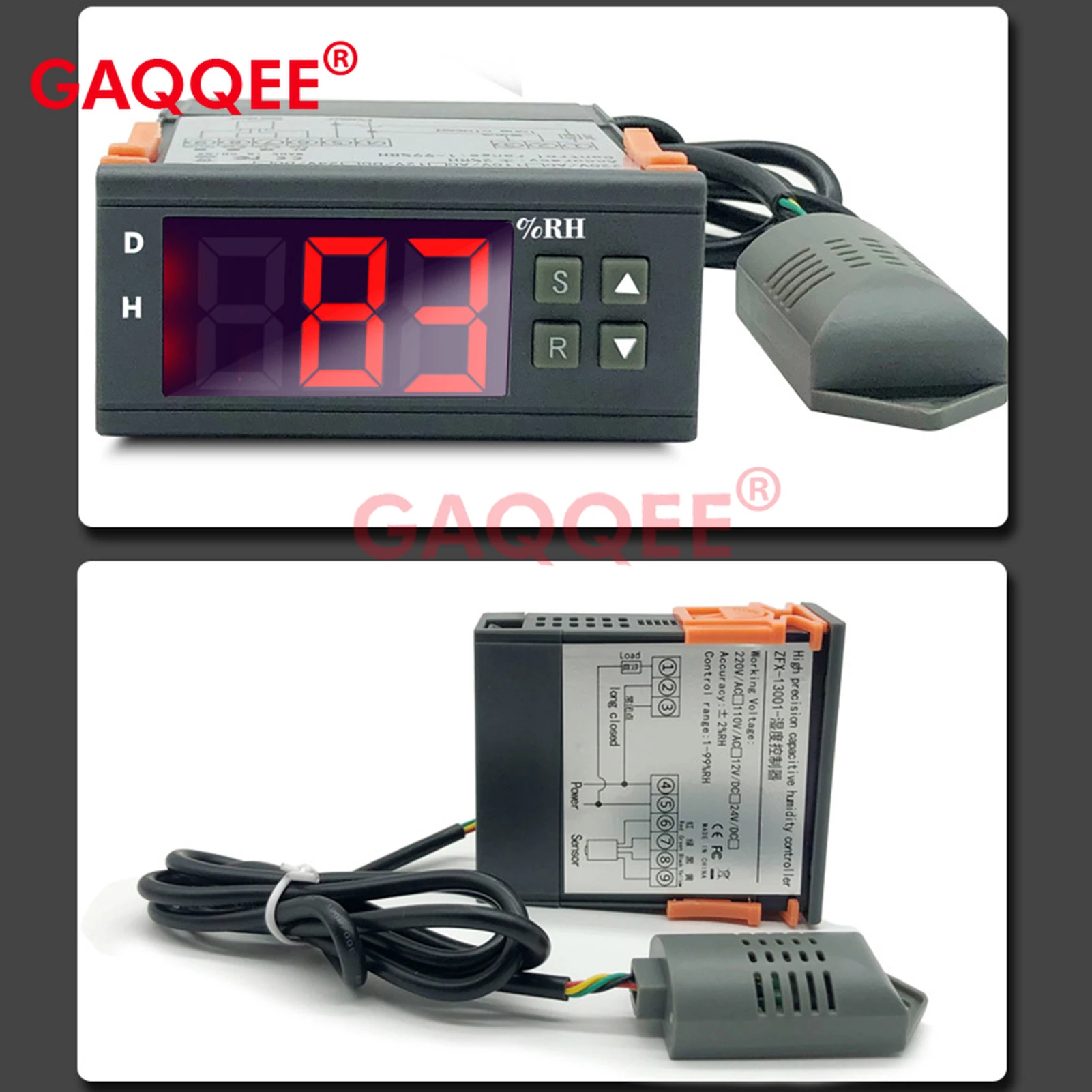 ZFX-13001 Humidity Controller Intelligent Hygrometer Controller 12V/24V/110V/220V Humidistat 1% ~ 99% RH Two Modes Adjustable