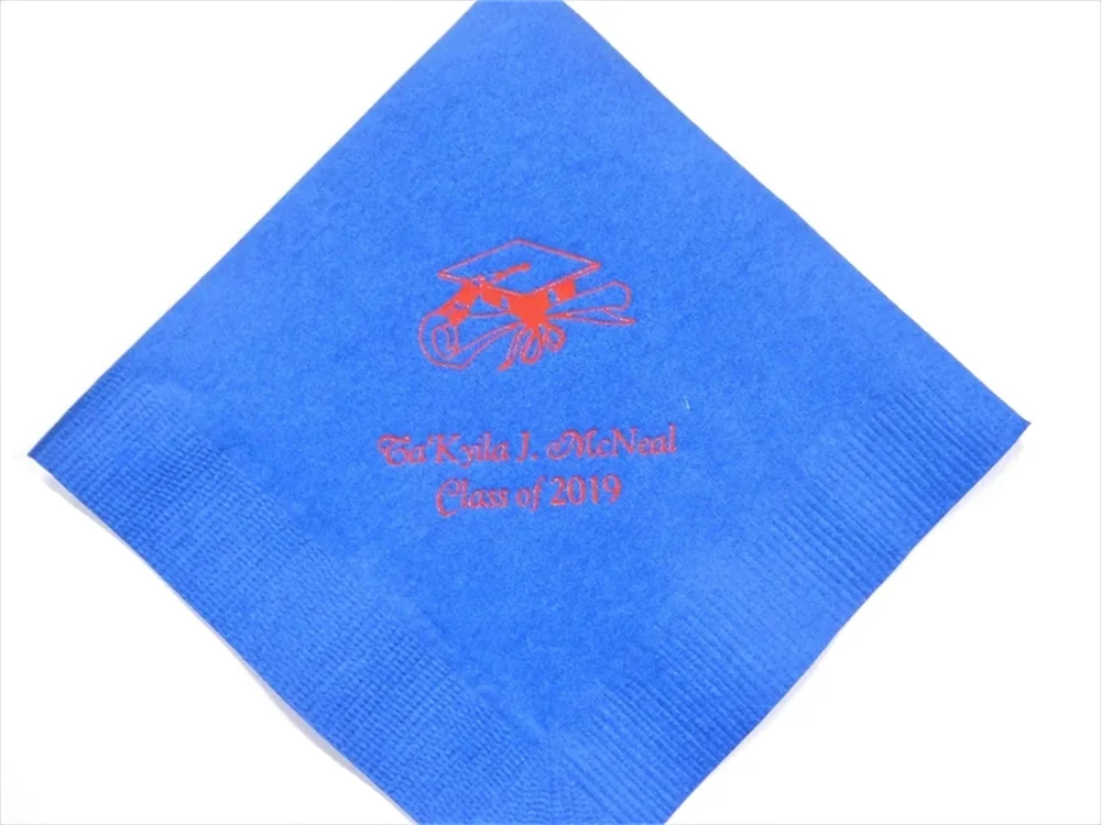 50PCS 150 Graduation Cap Diploma Personalized Beverage Napkin Custom Stamped Cocktail Napkins Foil Party Class of High School Co