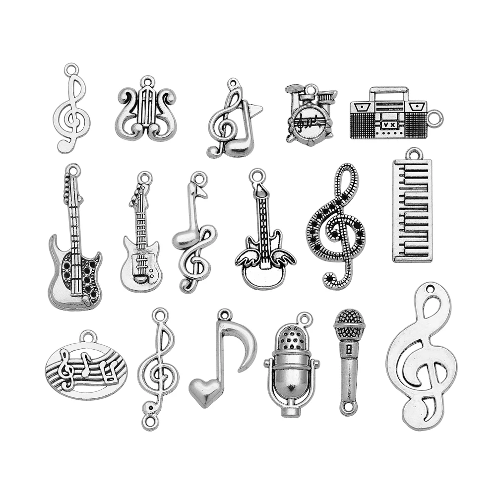 20pcs 20Style Vintage Musical Note Guitar Music Charms Pendant For DIY Keychain Bracelets Jewelry Making Supplies Accessories