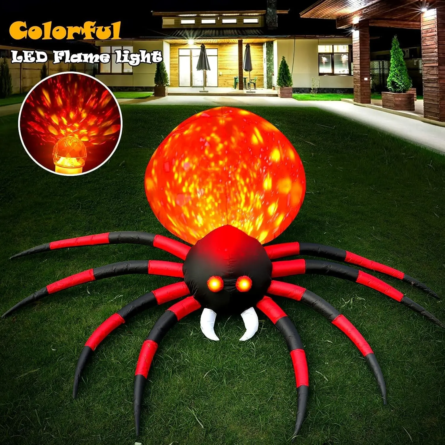 8 FT Halloween Inflatable Spider Outdoor Decorations for Yard, Giant Crawling Spider with LED Rotating Flame, Large Creepy Spide