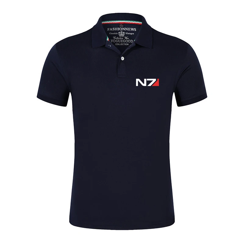 Men N7 Mass Effect Logo Breathable T-Shirt Business Leisure Polo Shirt Summer Fashion Short Sleeve Solid Color Comfortable Top